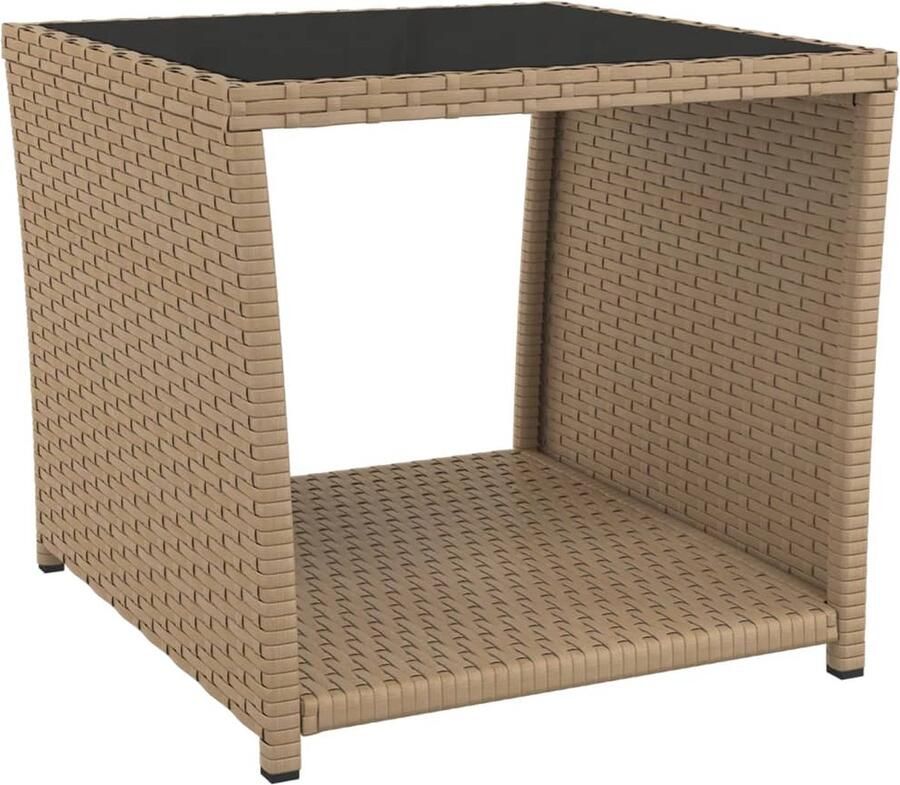 VidaXL Salontafel Poly Rattan Glazen Blad Beige