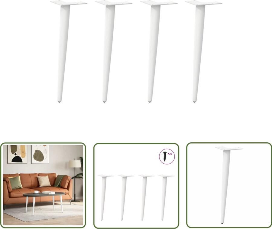 VidaXL Salontafel Poten Salontafel Pot Salontafelpoten conische vorm 4 st 30-31 cm staal wit Witte Salontafel Houten Salontafel Metalen Salontafel