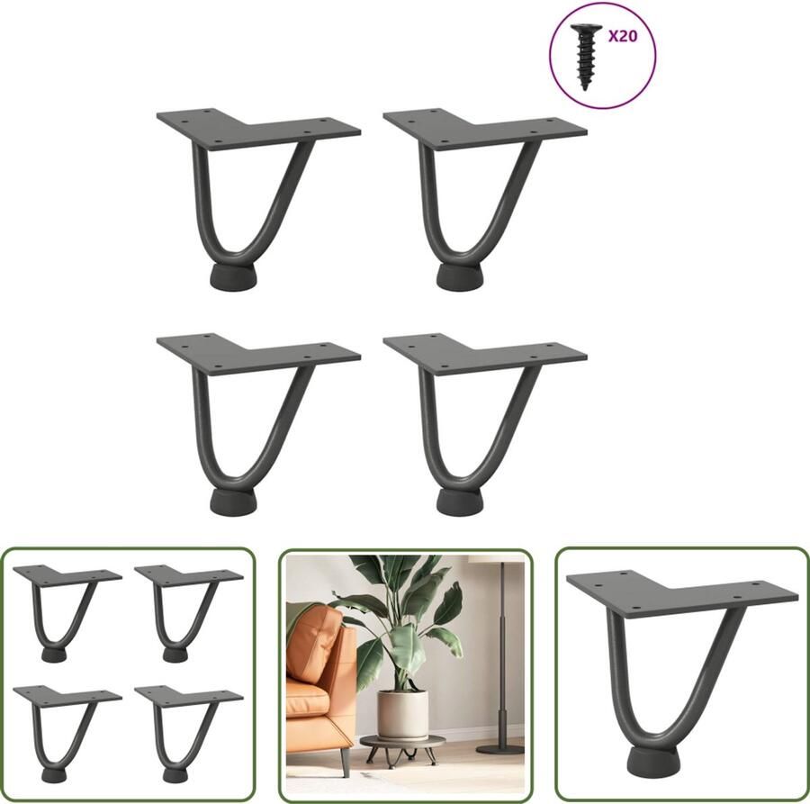 VidaXL Salontafel Potten Haarspeld Tafelpoten Haarnadelpoten voor Salontafel 4 st 10 cm massief staal antracietkleurig Tafelpoten Staal Moderne Tafelpoten Zwarte Tafelpoten