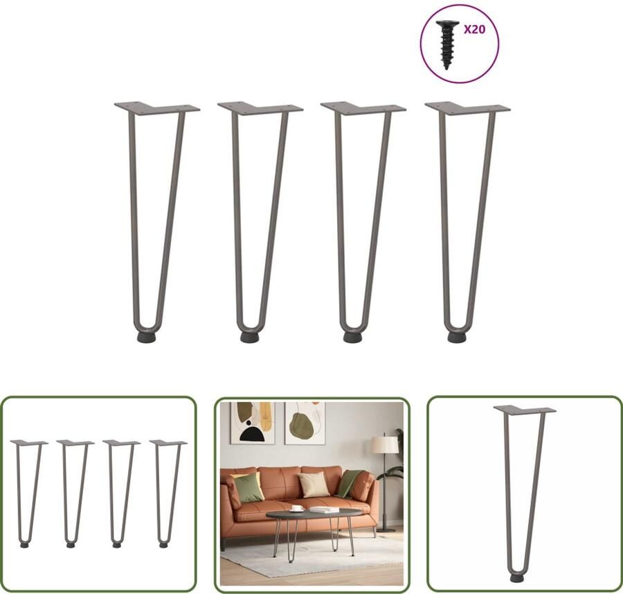 The Living Store Haarspeld tafelpoten 4 st 42 cm massief staal naturel Haarspeld Tafelpoten Salontafel Potten Tafelpoten Modern Metalen Tafelpoten Zwarte Tafelpoten