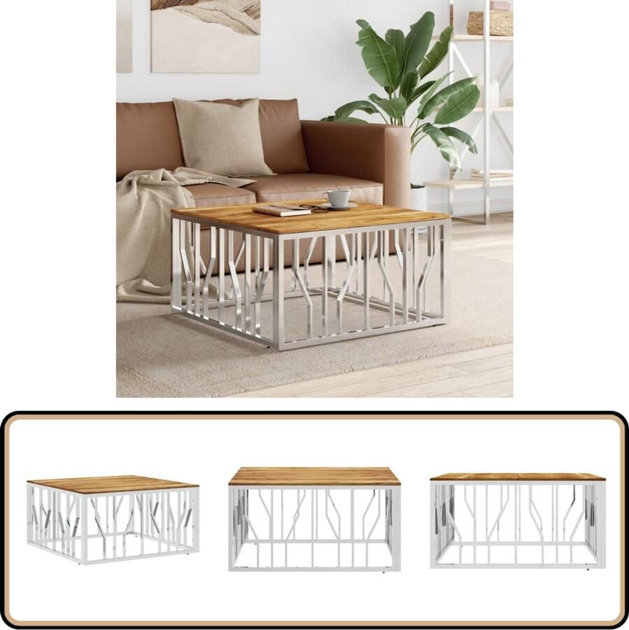 VidaXL Salontafel Roestvrij staal Acaciahout Zilver Salontafel Roestvrijstaal Acacia Houten Tafel Moderne Salontafel Koffietafel