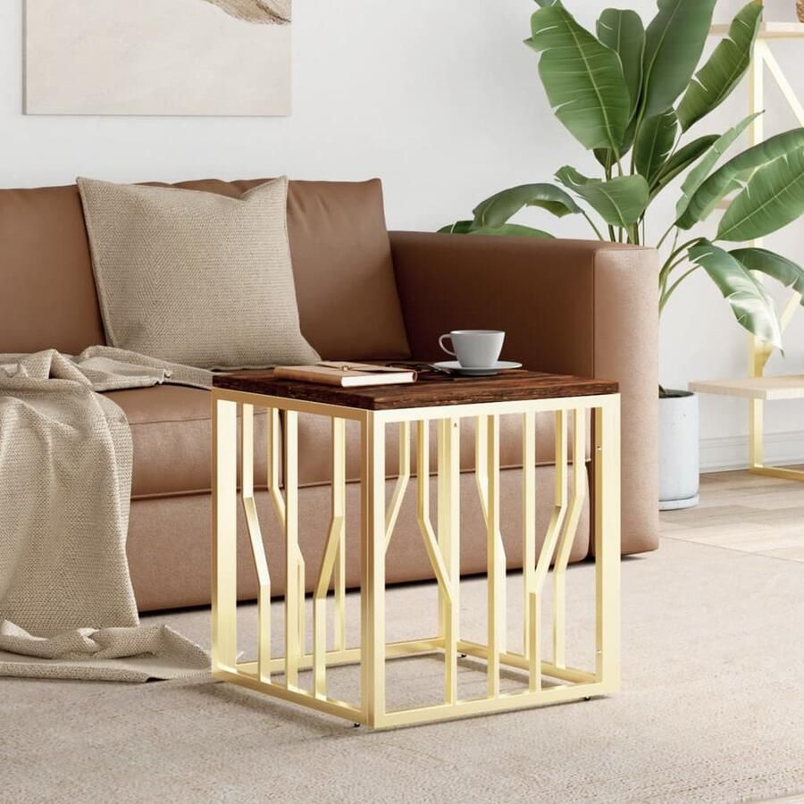 VidaXL Salontafel Roestvrij Staal & Gerecycled Hout Goud Salontafel Houten Salontafel Vintage Salontafel Industriële Salontafel Gouden Salontafel Ovale Salontafel Rechthoekige Salontafel Koffietafel Tv Tafellaar - Foto 2