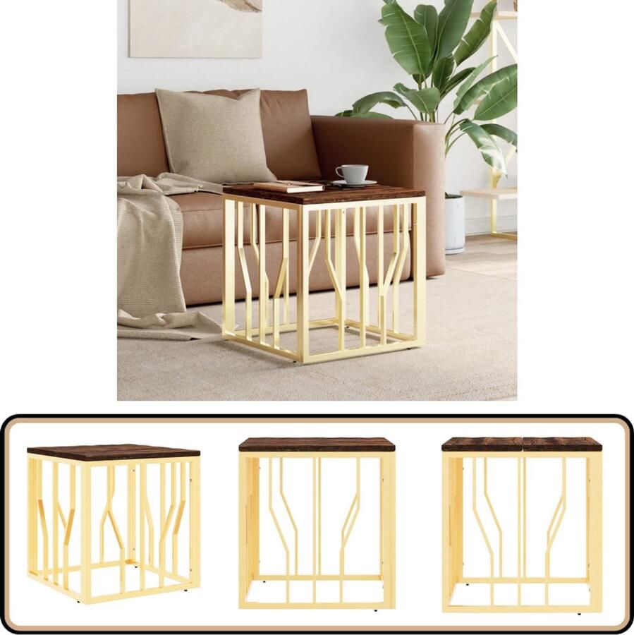 VidaXL Salontafel Roestvrij Staal & Gerecycled Hout Goud Salontafel Houten Salontafel Vintage Salontafel Industriële Salontafel Gouden Salontafel Ovale Salontafel Rechthoekige Salontafel Koffietafel Tv Tafellaar