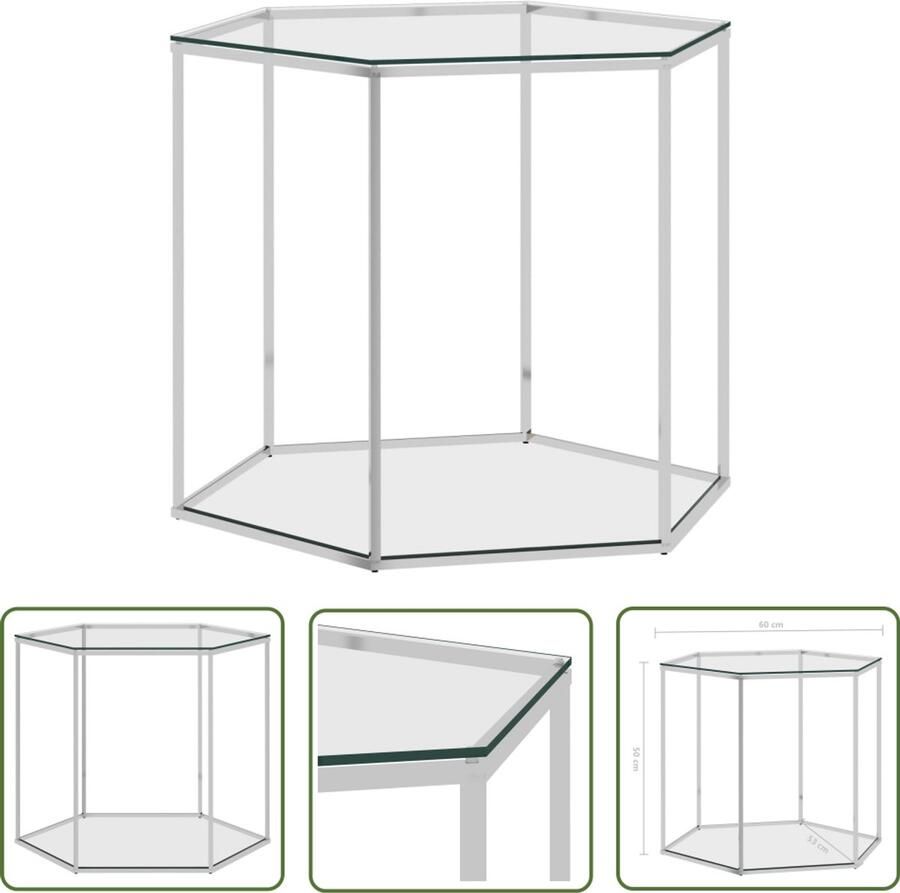 VidaXL Salontafel Roestvrij Staal en Glas Zilver Salontafel Roestvrijstaal Glas Moderne Salontafel Stijlvolle Salontafel Koffietafel Tv Tafeltje Kamerdecoratie Interieurstyling - Foto 2