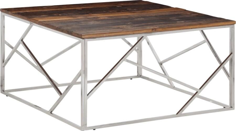 VidaXL -Salontafel-roestvrij-staal-en-massief-bielshout-zilverkleurig