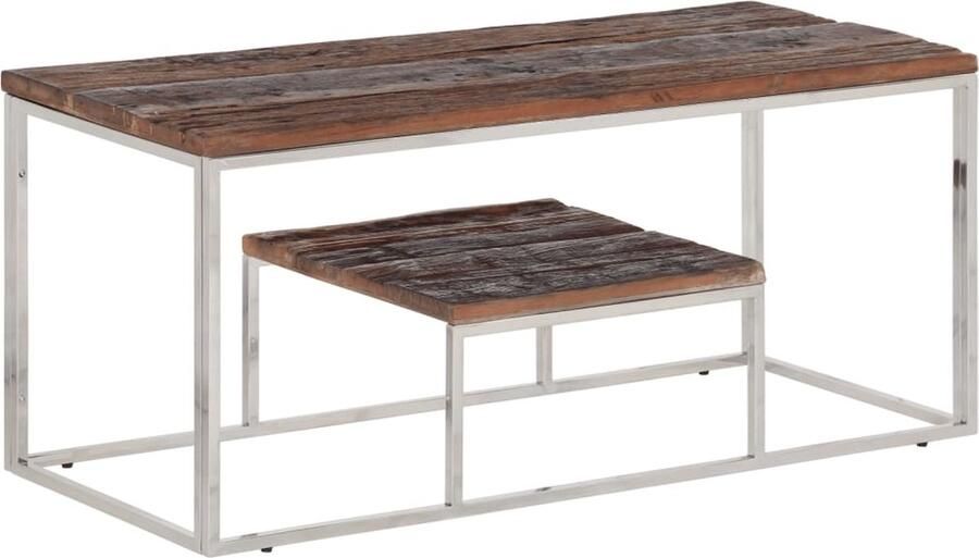 VidaXL -Salontafel-roestvrij-staal-en-massief-bielshout-zilverkleurig