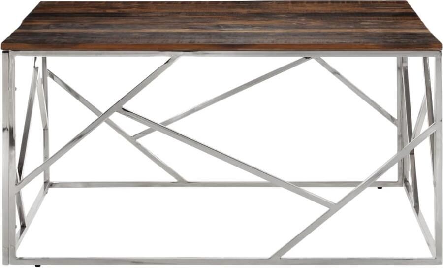VidaXL Salontafel roestvrij staal en massief bielshout zilverkleurig Salontafel Salontafels Bijzettafel Banktafel