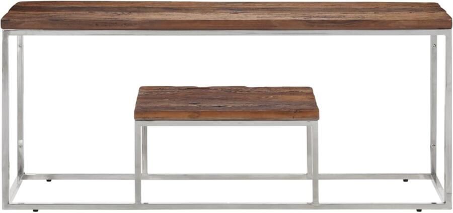 VidaXL Salontafel roestvrij staal en massief bielshout zilverkleurig Salontafel Salontafels Bijzettafel Banktafel