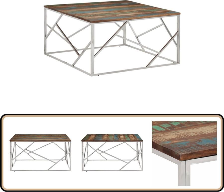 VidaXL Salontafel van gerecycled hout en staal Bijzettafel Salontafel Houten Tafel Industrieel Meubilair Vintage Tafel Recycled Wood Furniture Metal Side Table