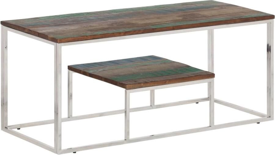 VidaXL -Salontafel-roestvrij-staal-en-massief-gerecycled-hout-zilver