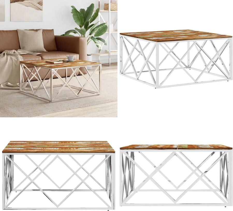 VidaXL Salontafel roestvrij staal en massief gerecycled hout zilver Salontafel Salontafels Bijzettafel Banktafel