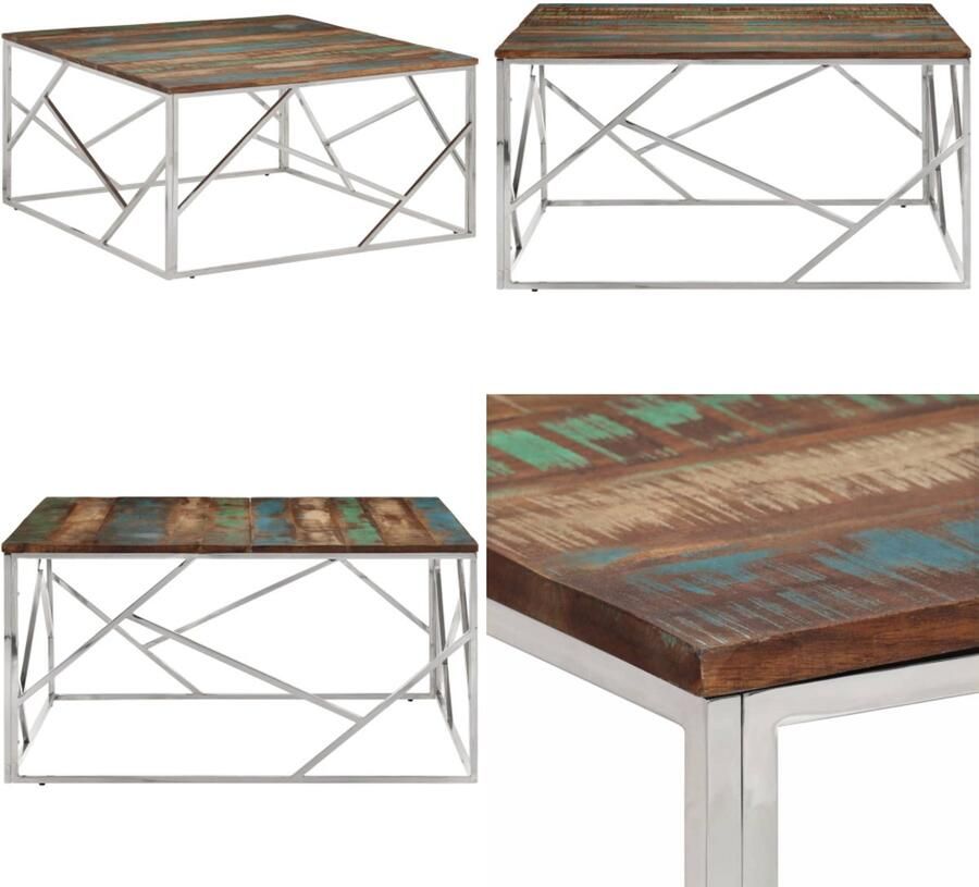 VidaXL Salontafel roestvrij staal en massief gerecycled hout zilver Salontafel Salontafels Bijzettafel Banktafel