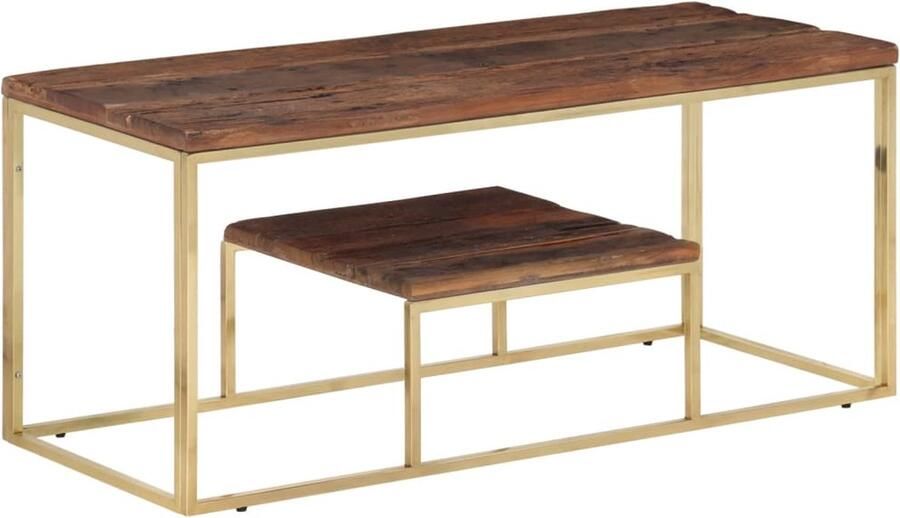 VidaXL -Salontafel-roestvrij-staal-en-massief-hout-goudkleurig