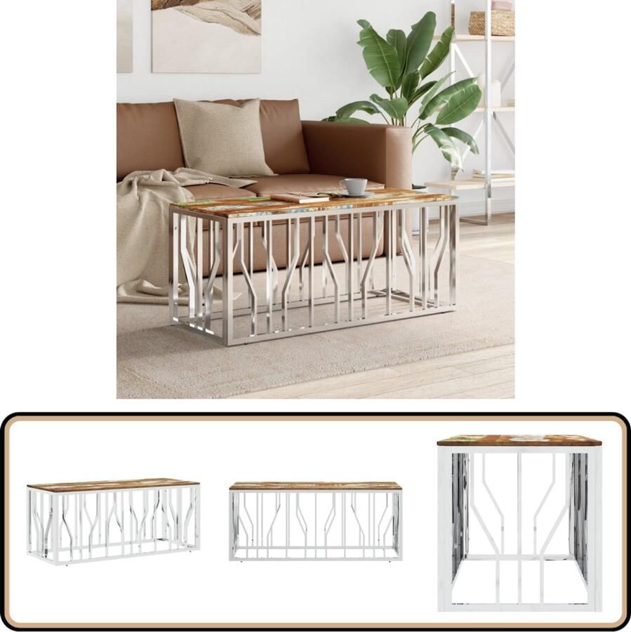 VidaXL Salontafel Roestvrij staal Gerecycled hout Salontafel Houten Salontafel Vintage Salontafel Industriële Salontafel Recycelde Meubels