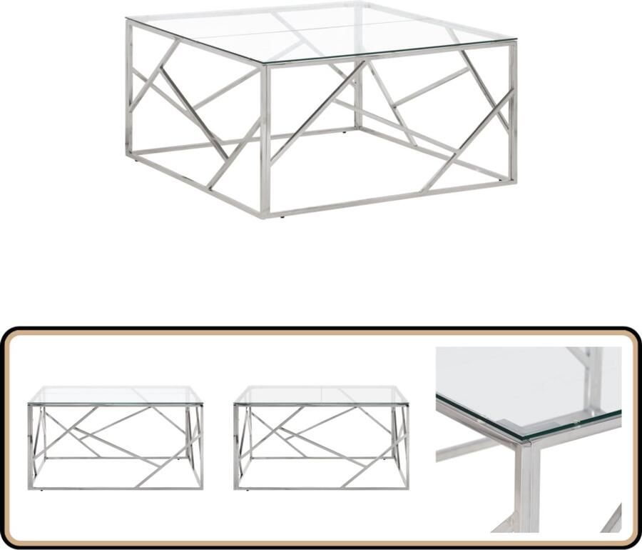 VidaXL Salontafel Roestvrij Staal en Glas Zilver Salontafel Salontafels Bijzettafel Banktafel - Foto 2