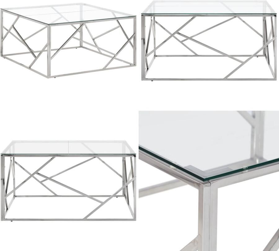 VidaXL Salontafel roestvrijstaal en gehard glas zilverkleurig Salontafel Salontafels Bijzettafel Banktafel