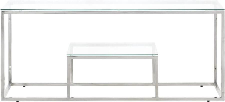 VidaXL Salontafel roestvrijstaal en gehard glas zilverkleurig Salontafel Salontafels Bijzettafel Banktafel