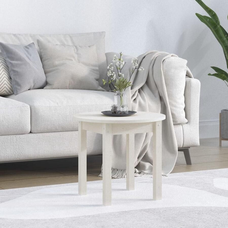 VidaXL Salontafel Rond 45x40 cm Massief Grenenhout Houten Salontafel Massief Hout Witte Salontafel Kleine Salontafel Ronde Salontafel Design Salontafel Living Room Furniture Interieurdecoratie - Foto 2