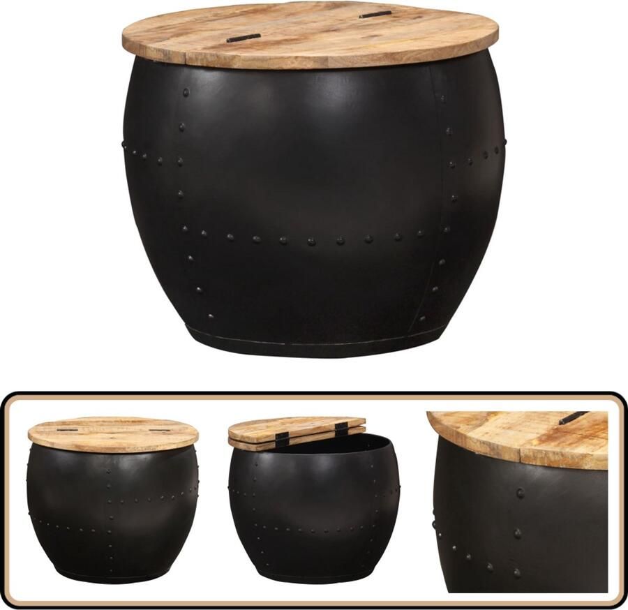 VidaXL Salontafel Rond 53x43 cm Mangohout Vintage Salontafel Bijzettafel Mango Wood Furniture Houten Salontafel Industriële Meubelen