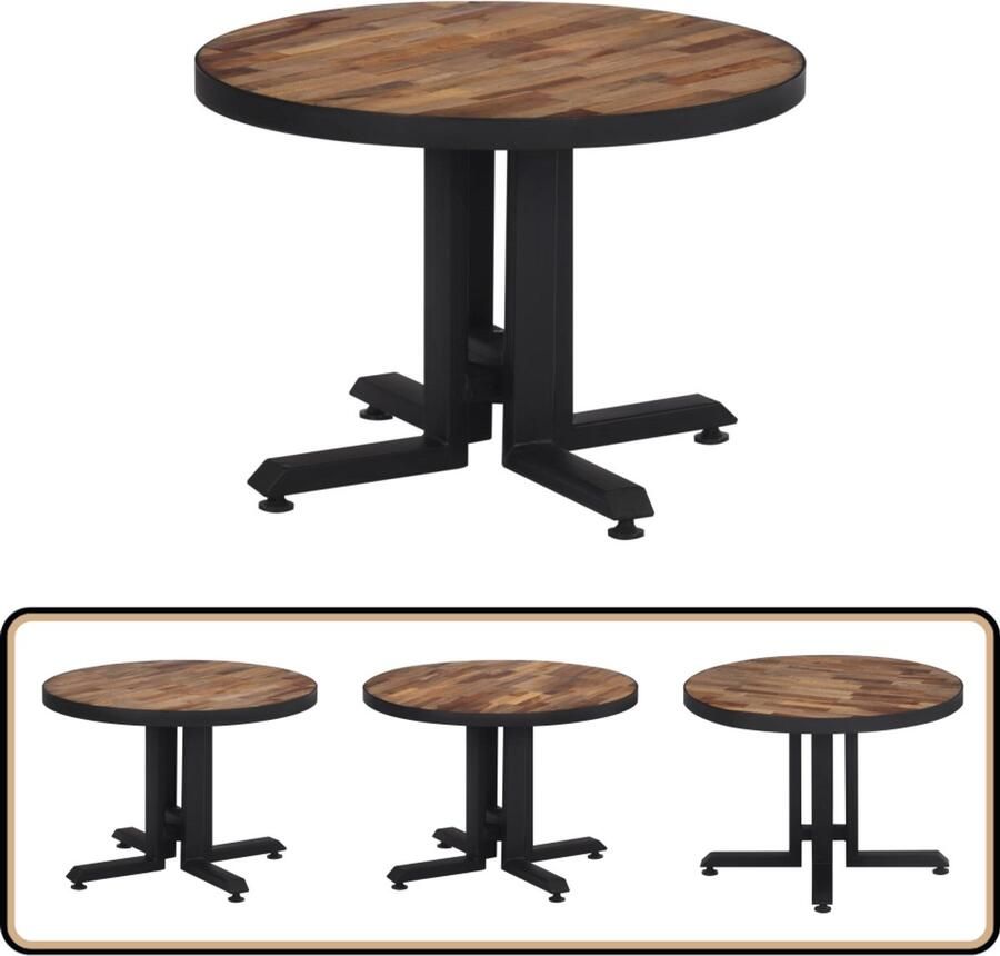 VidaXL Ronde Salontafel ?55x40cm Gerecycled Teakhout Salontafel Teakwood Vintage Meubels Industriële Meubels Woonaccessoires Bijzettafel