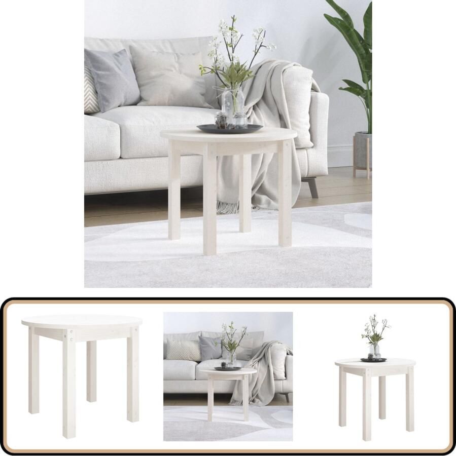 VidaXL Salontafel Rond 55x45 cm Wit Grenenhout Salontafel Hout Meubilair Klassiek Design Witte Salontafel Grenenhouten Tafel