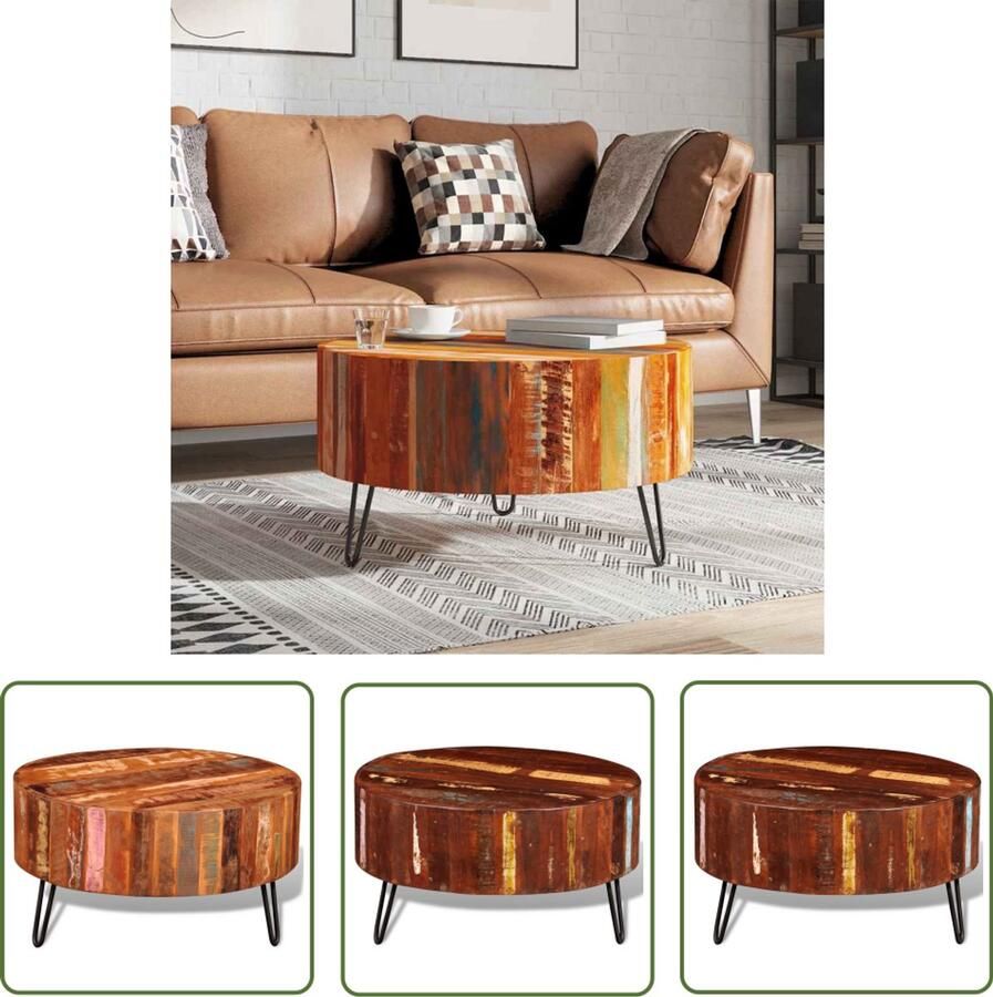VidaXL Salontafel Rond Massief Gerecycled Hout Salontafel Houten Salontafel Retro Salontafel Vintage Salontafel Industriële Salontafel Multifunctionele Salontafel Koffietafel Tv Tafellaar
