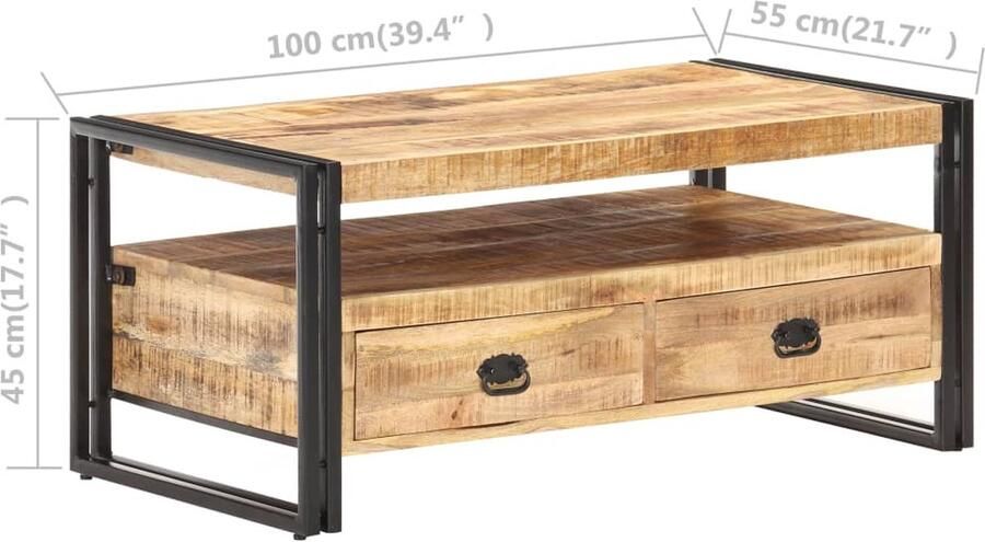 VidaXL Salontafel Ruw Mangohout 100x55x45 cm Industriële Salontafel Met Lade Mango Hout Tafel Metalen Salontafel Vintage Salontafel Industrieel Interieur Woonaccessoires Kamermeubilair - Foto 2