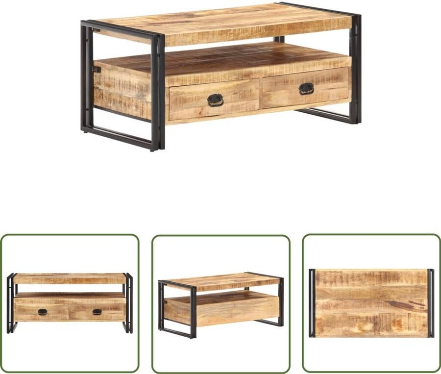 VidaXL Salontafel Ruw Mangohout 100x55x45 cm Industriële Salontafel Met Lade Mango Hout Tafel Metalen Salontafel Vintage Salontafel Industrieel Interieur Woonaccessoires Kamermeubilair