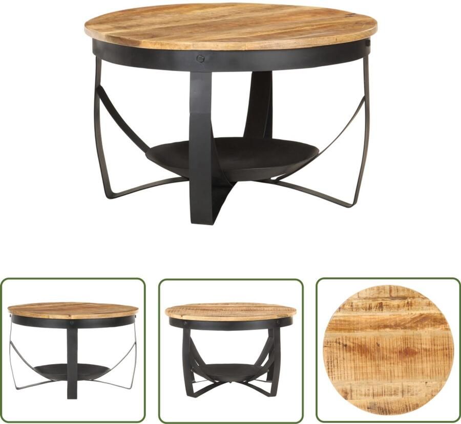 VidaXL Salontafel Ruw Mangohout 68x43 cm Industriele Salontafel Houten Salontafel Mangohout Salontafel Zwart Metalen Onderstel Industrieel Design Unieke Salontafel Living Room Decor Koffietafel Bijzettafel