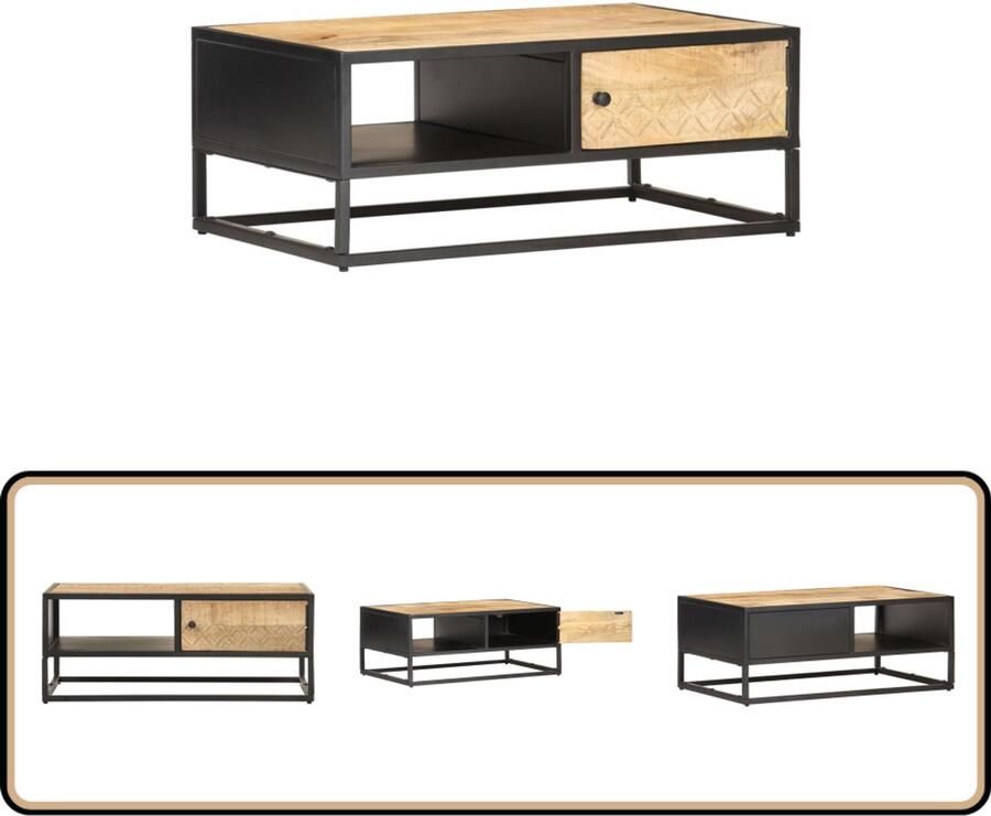 VidaXL -Salontafel-met-bewerkte-deur-90x55x36-cm-ruw-mangohout - Foto 2