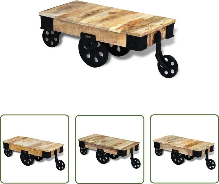 VidaXL Salontafel Ruw Mangohout Op Wieltjes 90 cm Industriele Salontafel Industrieel Mango Houtsalontafel Salontafel Op Wieltjes Handgemaakte Salontafel Unieke Salontafel