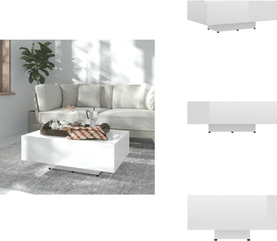 VidaXL Salontafel Salon Tafel Salon Tafels Salontafel 85x55x31 cm bewerkt hout hoogglans wit