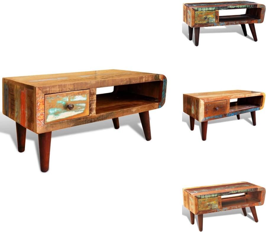 VidaXL Salontafel Salon Tafel Salon Tafels Salontafel met 1 gewelfde rand en 1 lade gerecycled hout