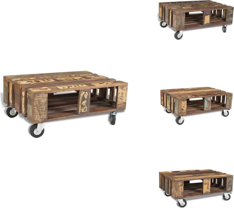 VidaXL Salontafel Vintage Massief Gerecycled Hout 80 x 56 x 34 cm Meerkleurig Handgemaakt Tafel
