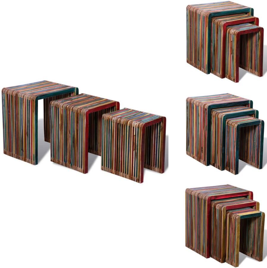 VidaXL Salontafel Salon Tafel Salon Tafels Tafeltjesset gerecycled teakhout meerkleurig 3-delig