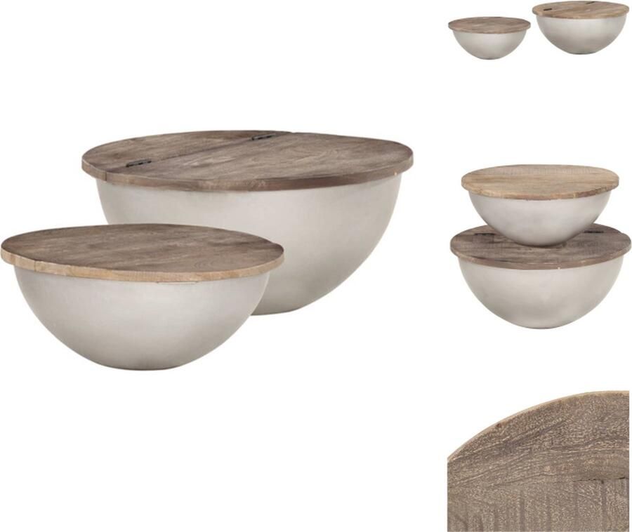 VidaXL Salontafel Salontafels Bijzettafel Banktafel 2-delige Salontafelset komvormig massief mangohout