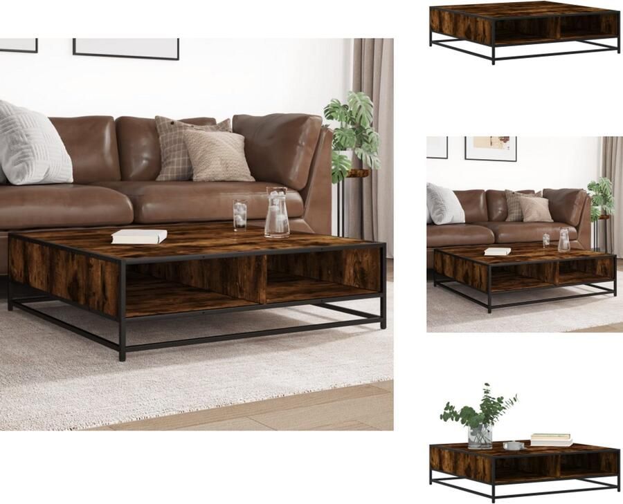 VidaXL Salontafel 100x100x30 cm bewerkt hout en metaal gerookt eiken - Foto 4