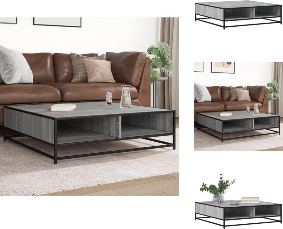 VidaXL Salontafel Salontafels Bijzettafel Banktafel Salontafel 100x100x30 cm bewerkt hout en metaal grijs sonoma