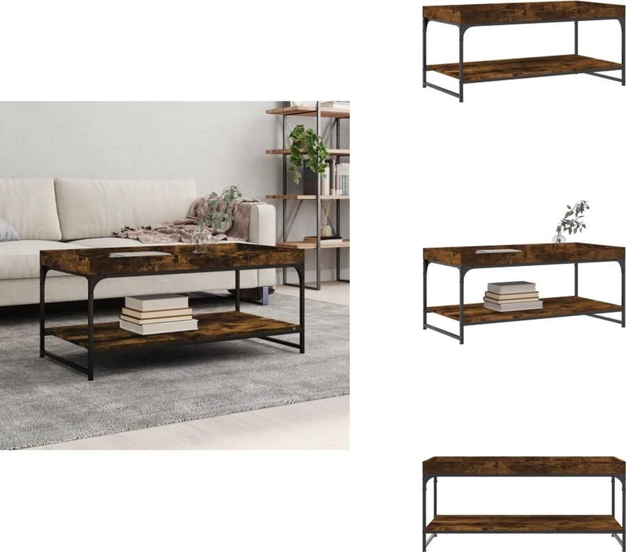 VidaXL Salontafel Salontafels Bijzettafel Banktafel -Salontafel-100x49x45-cm-bewerkt-hout-gerookt-eikenkleurig - Foto 2