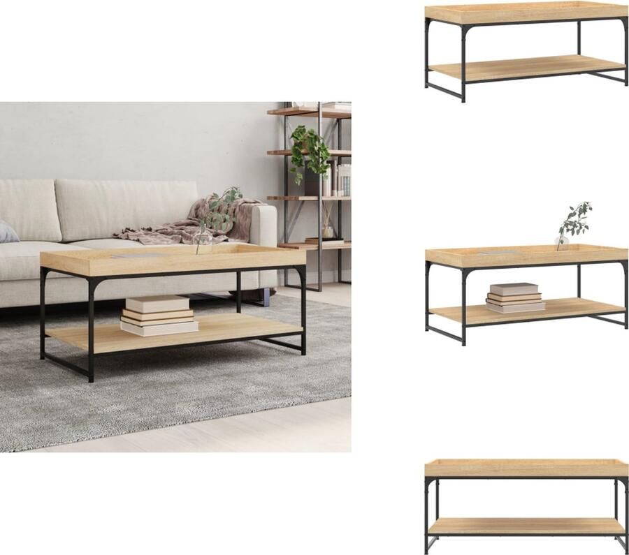 VidaXL Salontafel Salontafels Bijzettafel Banktafel -Salontafel-100x49x45-cm-bewerkt-hout-sonoma-eikenkleurig - Foto 2