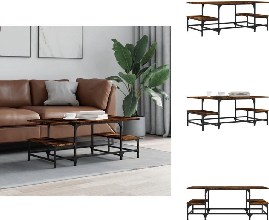 VidaXL Salontafel Salontafels Bijzettafel Banktafel Salontafel 100x50 5x40 cm bewerkt hout gerookt eikenkleurig