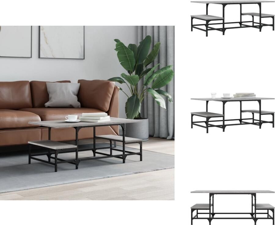 VidaXL Salontafel Salontafels Bijzettafel Banktafel Salontafel 100x50 5x40 cm bewerkt hout grijs sonoma