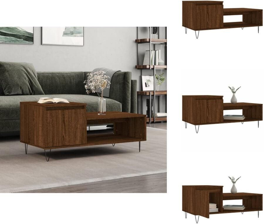 VidaXL Salontafel Salontafels Bijzettafel Banktafel Salontafel 100x50x45 cm bewerkt hout bruineiken