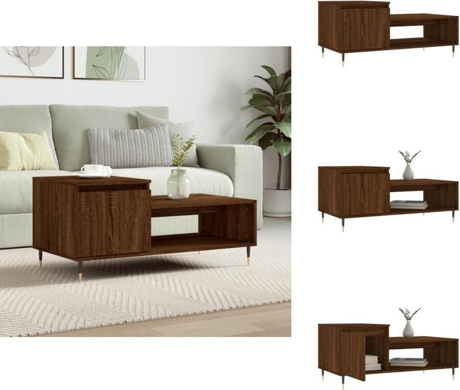 VidaXL Salontafel Salontafels Bijzettafel Banktafel Salontafel 100x50x45 cm bewerkt hout bruineiken - Foto 2