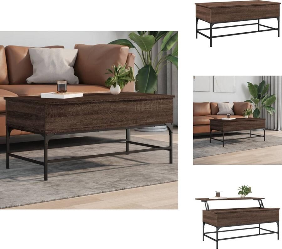 VidaXL Salontafel Salontafels Bijzettafel Banktafel Salontafel 100x50x45 cm bewerkt hout en metaal bruin eikenkleur - Foto 2