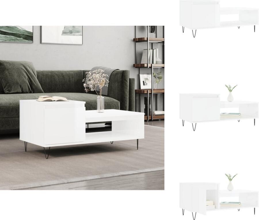 VidaXL Salontafel Salontafels Bijzettafel Banktafel Salontafel 100x50x45 cm bewerkt hout hoogglans wit