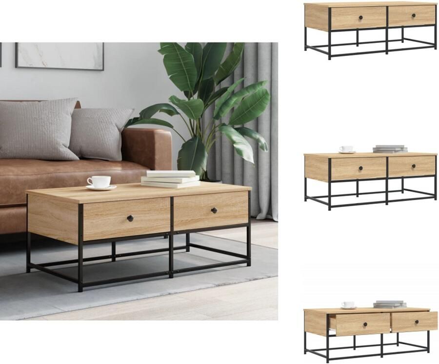 The Living Store Salontafel Sonoma Eiken 100 x 51 x 40 cm Bewerkt hout en metaal Salontafel Houten Salontafel Sonoma Eiken Salontafel Living Room Furniture - Foto 3