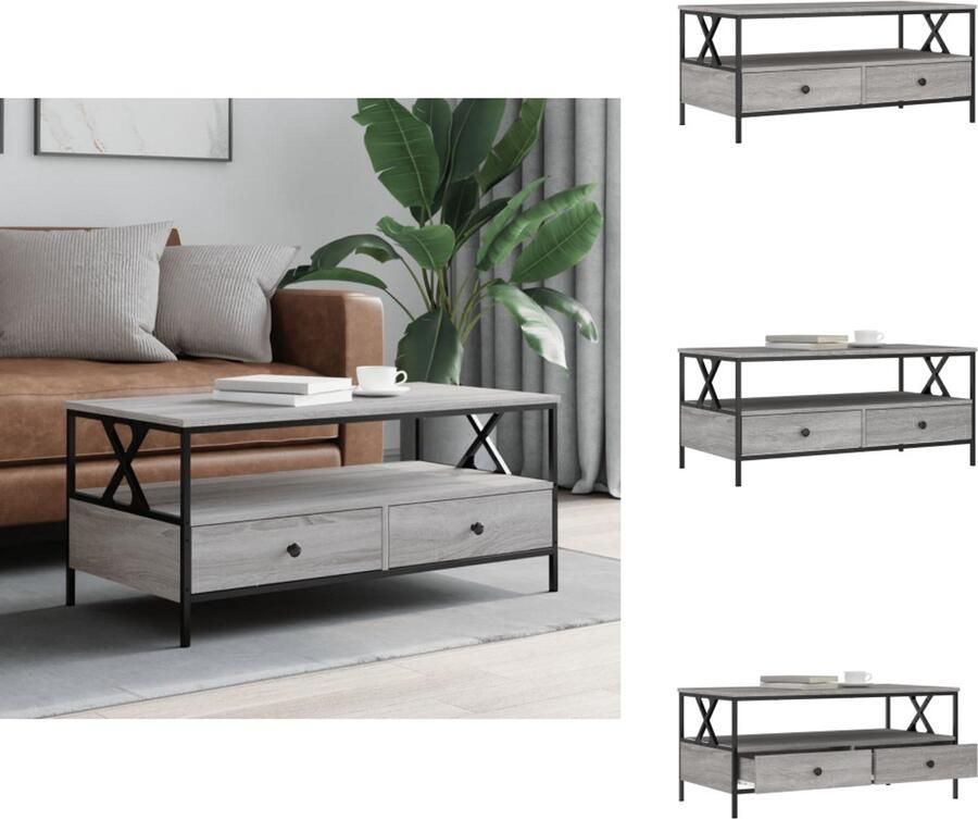 VidaXL Salontafel Salontafels Bijzettafel Banktafel Salontafel 100x51x45 cm bewerkt hout grijs sonoma eiken