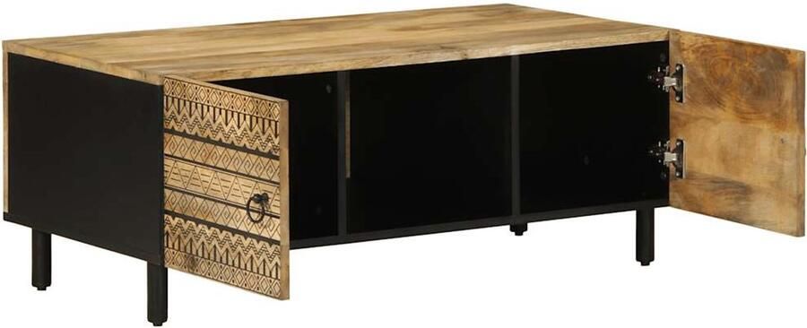 The Living Store Salontafel 100x54x40 cm massief ruw mangohout zwart Salontafel Mangohout Zwarte Salontafel Tv Tafeltje Bijzettafel