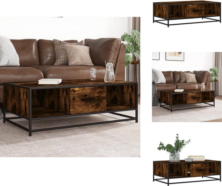VidaXL Salontafel Salontafels Bijzettafel Banktafel Salontafel 100x57x35 cm bewerkt hout en metaal gerookt eiken